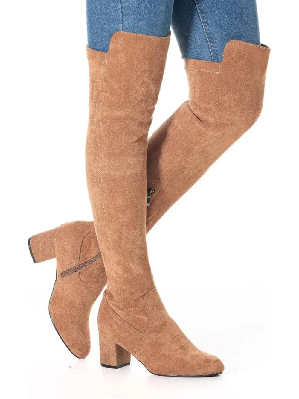 Chic Over the Knee Suede Boots - Black Thigh High, Chunky Block Heel, Winter